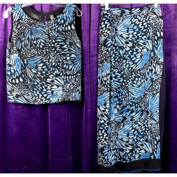 10 Dana Buchman Silk Monarch Butterfly Print Tank Wrap Skort Dress Set Blue - Picture 1 of 7